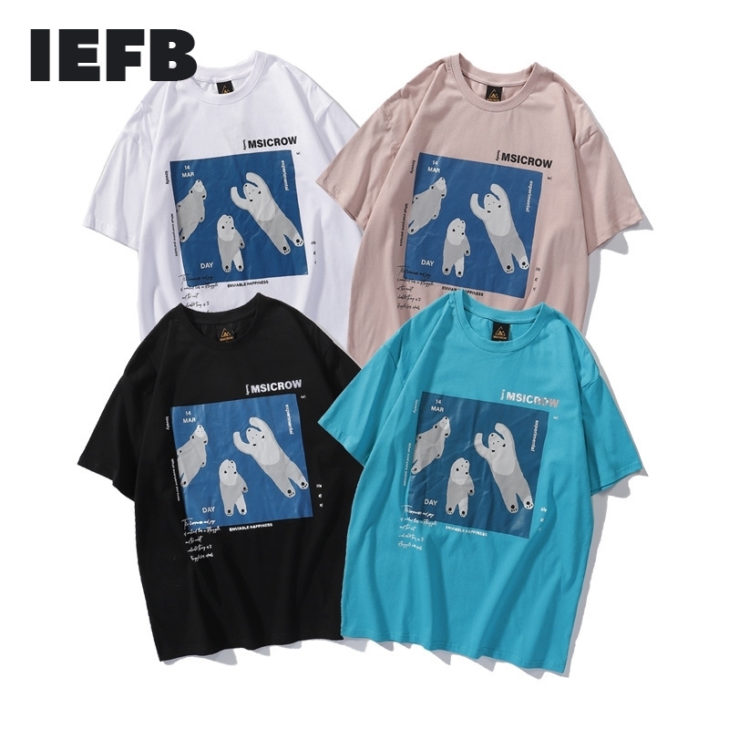 

IEFB Summer Print T-shirt Men's Korean Round Neck Loose Short Sleeve T-shirt Tops Couple's Half Sleeve Clothes Male 9Y5162 210524, Lake green