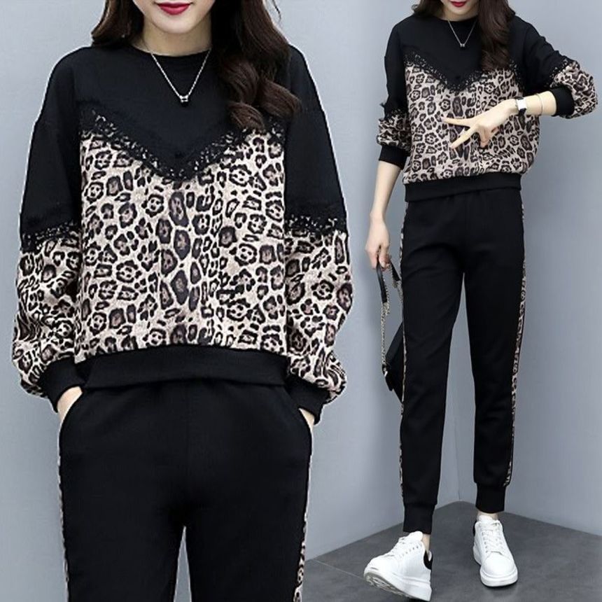 

two piece sportswear women's 2021 spring and autumn fashion korean version foreign style loose sweater leisure suit women, Gray