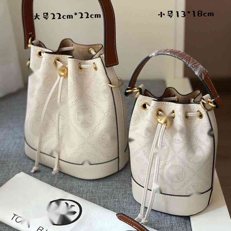 

Tory Designer Bags New Hollow Bucket Versatile Leather Shoulder Bag Fashion Leisure High Class Portable Messenger, White