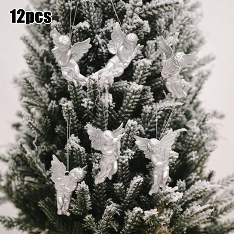 

Christmas Decorations 12pcs Gold Silver Angel Tree Xmas Hanging Pendant Decoration 2021 Year Home Decor
