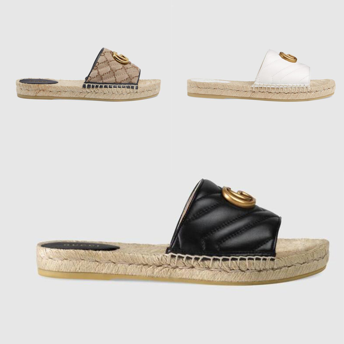 

Designer summer platform casual sandals fashion golden letter flat bottom ladies fisherman shoes leather hemp rope grass lace woven