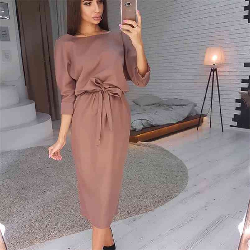 

Autumn And Winter Dress Solid Color V-Neck Two-Wear A-line Belt Women' Single-Breasted Split Femme Robe Vestidos 210517, Green
