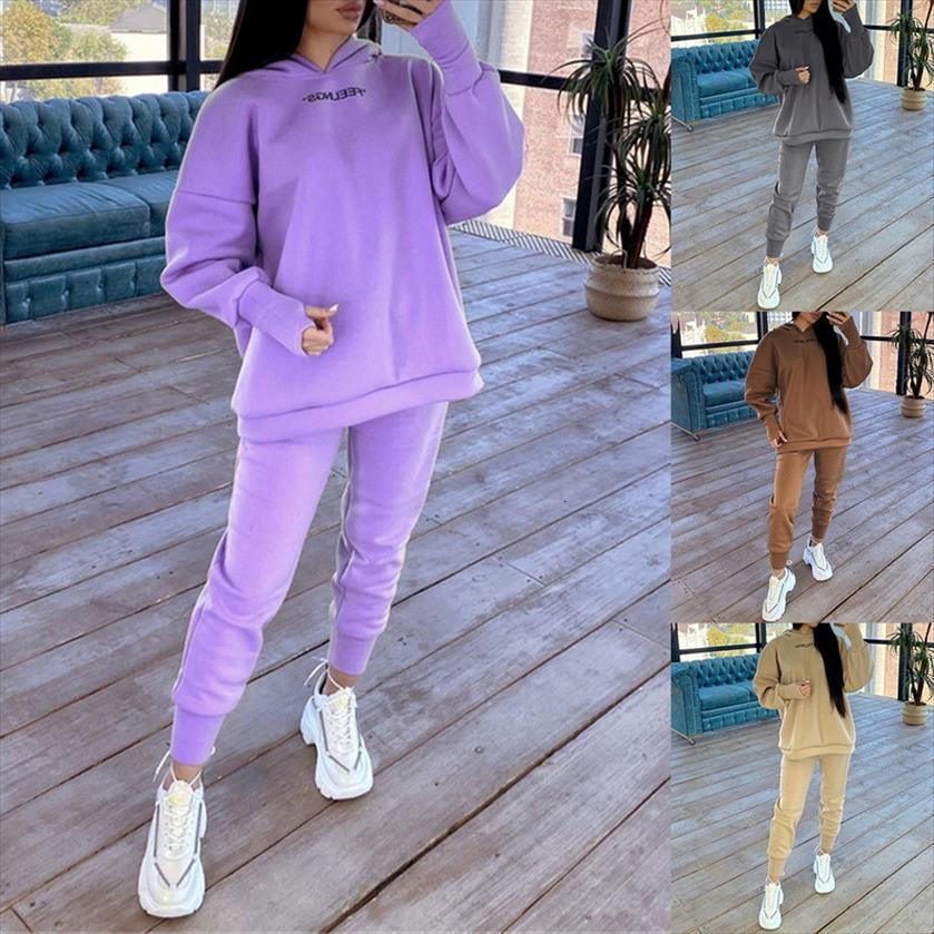 

letter print two piece womens pants tracksuit set casual sweatshirt high waist sports suits female spring lady sets, White