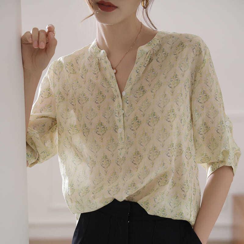 

Women's Blouses & Shirts Women Spring Summer Style Lady Casual Half Sleeve V-Neck Blusas Tops DD9207, White