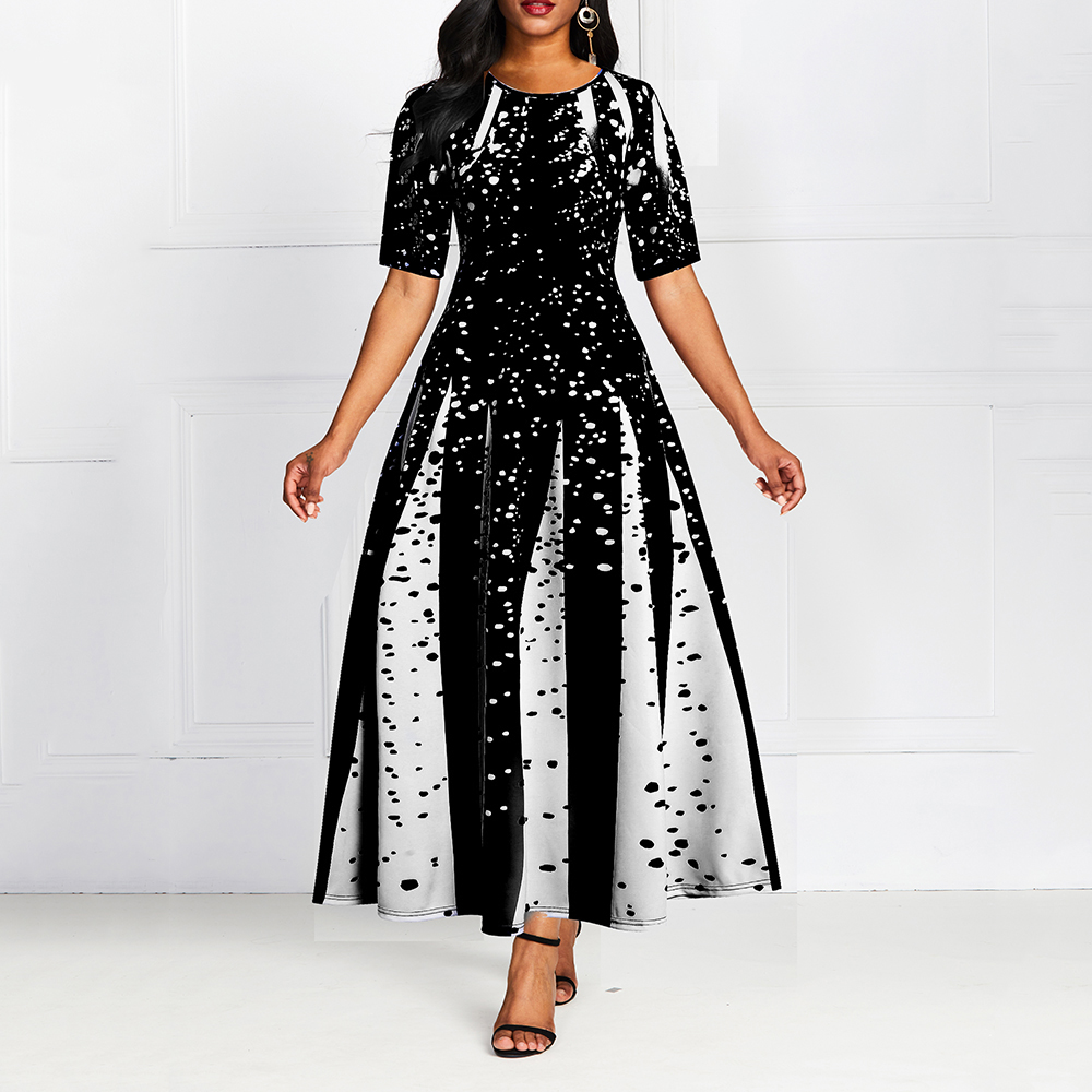 

Digital Print Women Ball Gown Dress Half Sleeve Summer New Elegant Party Dress Female Big Size 5XL Long Maxi Dresses Robe Femme, 8112 pink