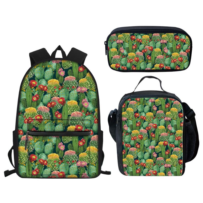 

School Bags ELVISWORDS Customize 3 Pcs/set Cactus Flower Printing Backpack For Women Boys Girls Kids Book Bag Student Schoolbag, Lss0242z58gk