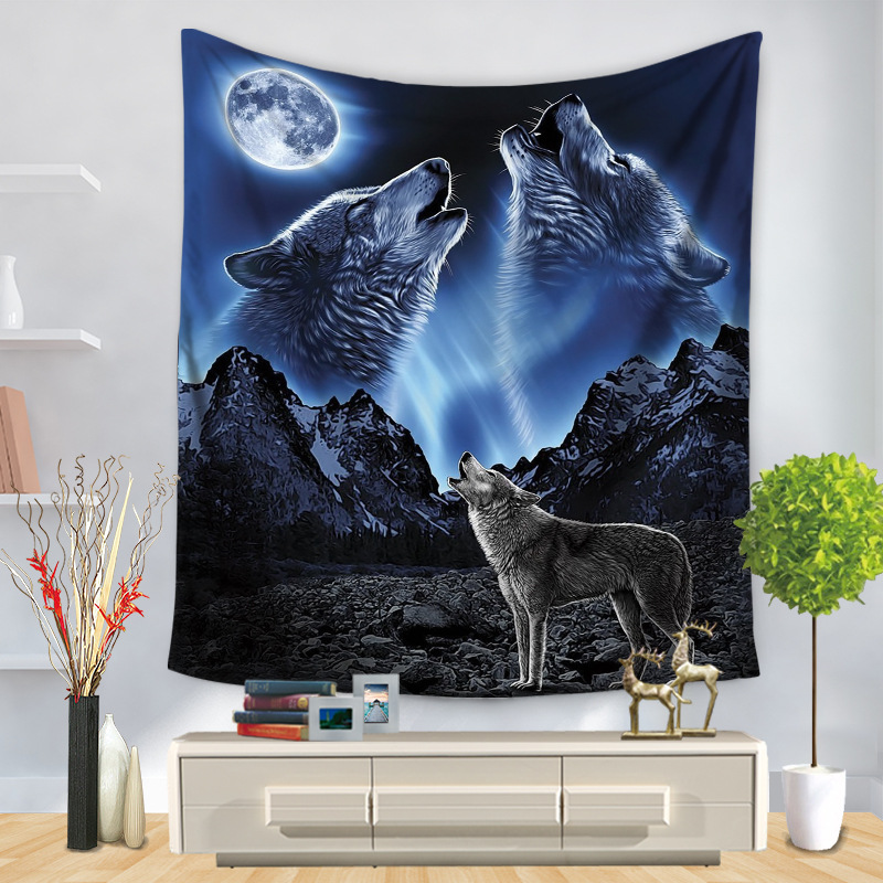 

Polyester Wolf Tapestries Bedroom Living Room Hanging Carpet Home Textile Wall Hanging Tapestry Tablecloth Picnic Pads Beach Towels