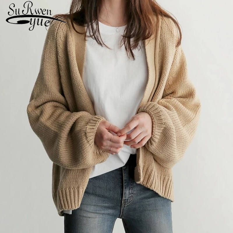 

Solid Knitting Outwear Female Casual Open Stitch sweater Cardigan Women' Korean Loose Sweater Women Coat 6341 95 210521, Khaki