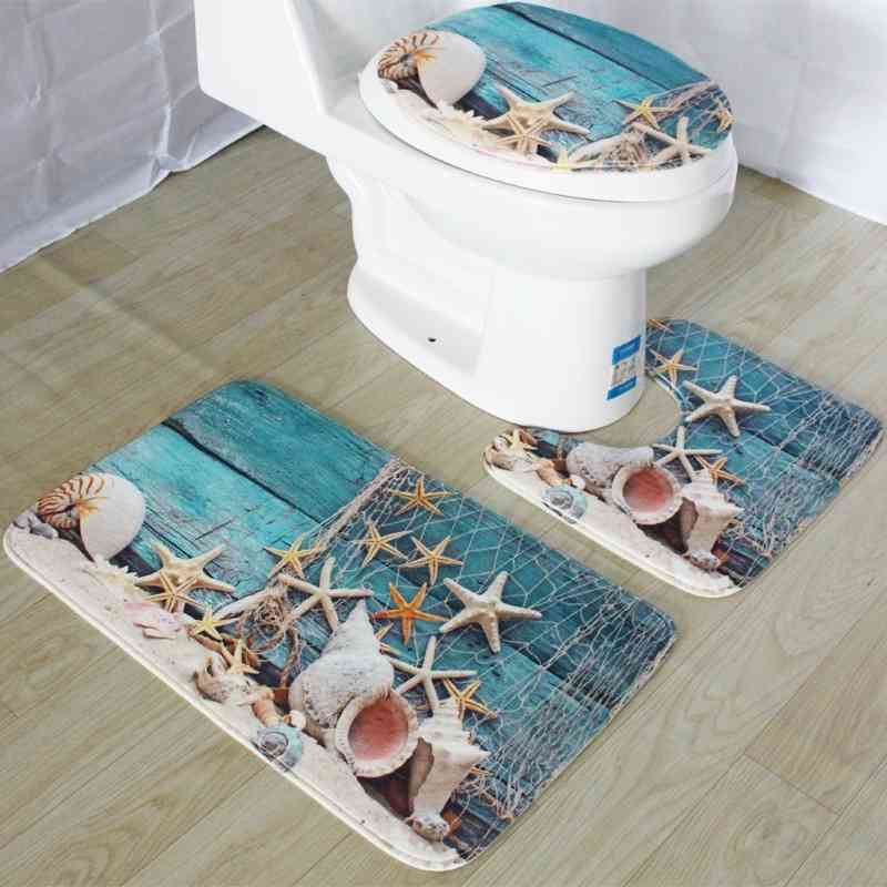 

Printed toilet three piece set ocean world Bathroom Mat Carpet, Underwater world