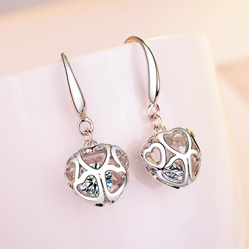 

Dangle & Chandelier Stud Earrings For Women Earings Simplified Zircon Heart-shaped Jewelry, Silver