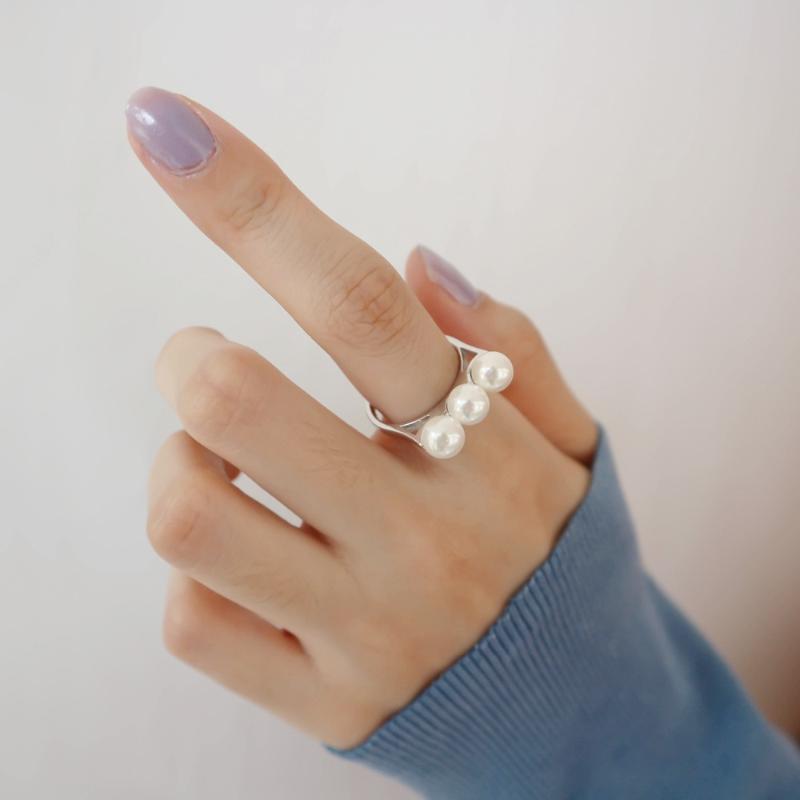 

Cluster Rings Exquisite Authentic S925 Sterling Silver Fine Jewelry Shell Pearl Open Festival Mothers' Day J339, Golden;silver