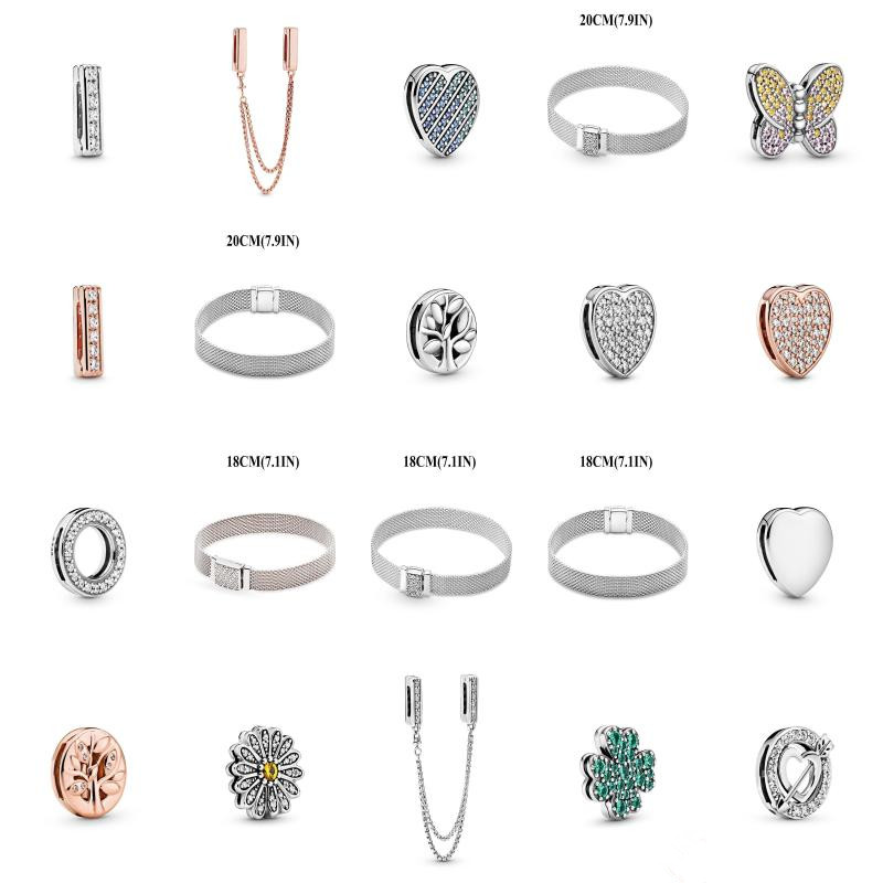 

925 Sterling Silver Bracelet Fit Pandora Reflexions Clip Charms DIY Jewelery Gift Heart Round Shape Charm Bead Safety Chain