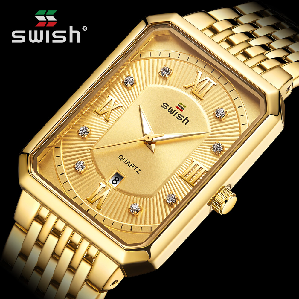 

Fashion Gold Watches for Men Top Brand Luxury Mens Creative Rectangle Quartz Wrist Watch Waterproof Sports Relogio Masculinog, Sw0034g-gold