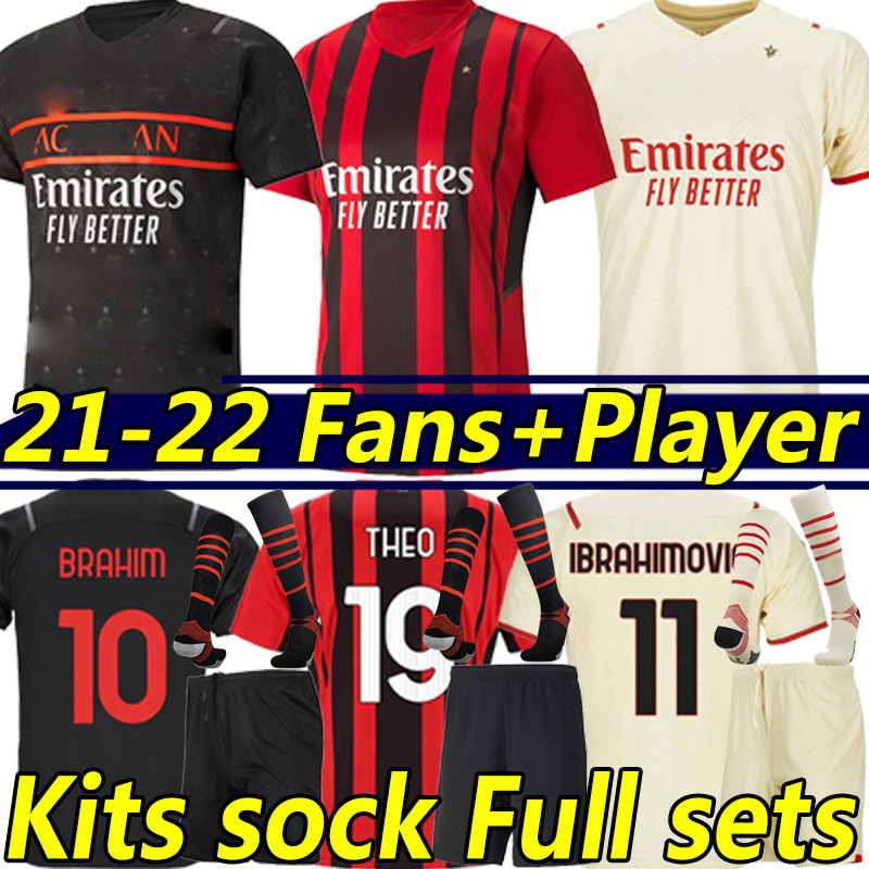 

21/22 Fans Player Version AC Soccer Jerseys milan GIROUD 2021 2022 IBRAHIMOVIC M.MAIGNAN TONALI Kessie THEO ÇALHANOGLU REBIC Men Kids Kits football shirts Training