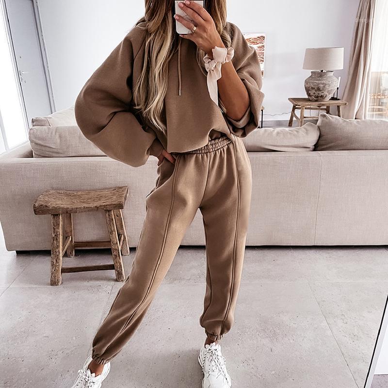

Running Sets Women Tracksuit Oversized Hoodie Sweatshirts And Long Pants Solid Fashion Two Piece Sportwear Ladies Sweatshirt Suits, Black;blue