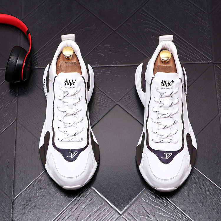 

European Style Spring Autumn Men dress Shoes Luxury outdoor fashion Brand Leather Flats Sneakers thick-soled Business loafers B156, White