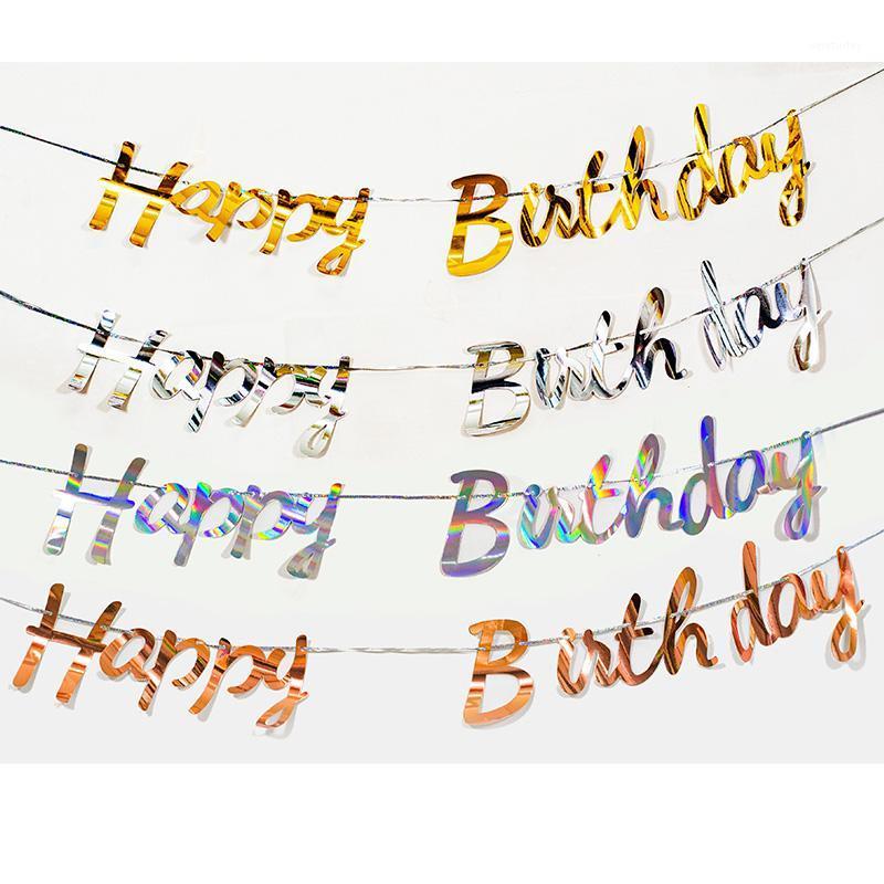 

Party Decoration Glitter Laser Gold Silver Rose Happy Birthday Banner Decorations Kids