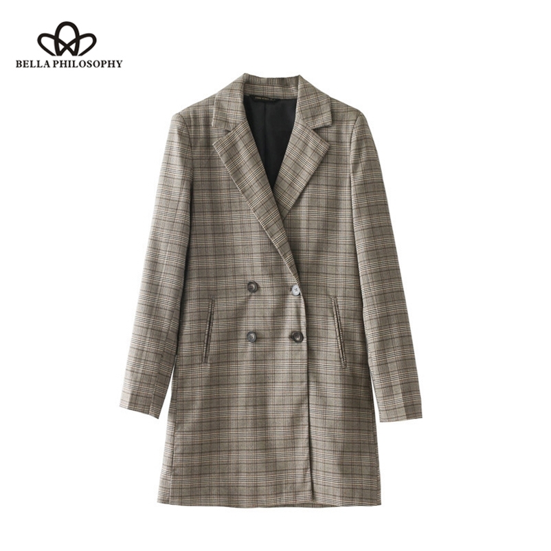 

Office Lady Blazer Women Coat Casual Long Sleeve Female Double Breasted Pockets Outwears 210519, Gray
