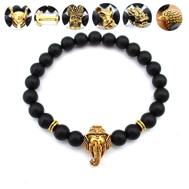 

stone beads Elephant bracelet armband bracelets for men pulseiras women bracciali donna handmade accessories bileklik jewelry, Black
