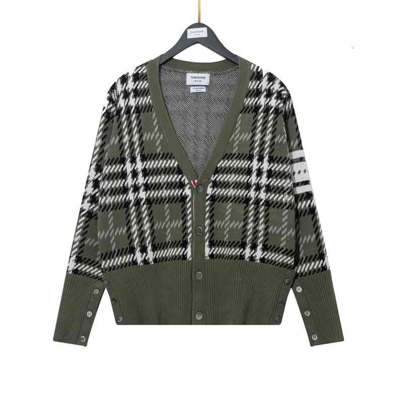 

Men's Hoodies & Sweatshirts Correct version autumn winter TB thousand bird check olive green men's and women's cardigan V-neck knitted sweater coat L4UN, Picture color