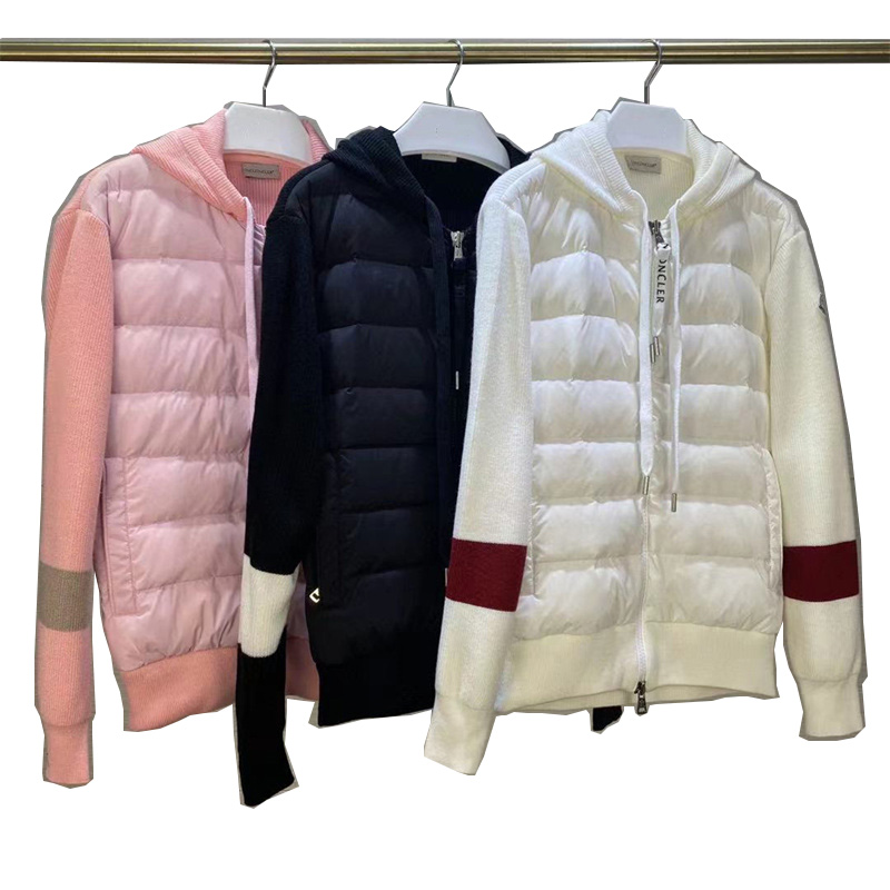 

21SS Jacket Men's , Women's Outdoor Warm Long Sleeved Down Jacket Autumn And Winter Hooded Knitted Splicing Coat Letter Epaulet Zipper Parka, Black