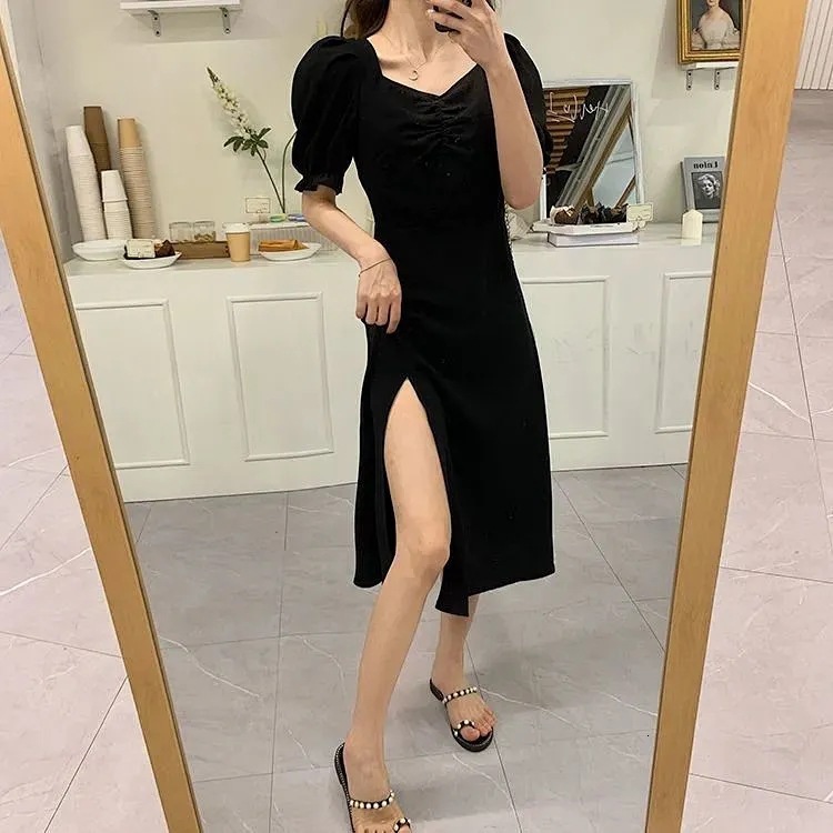 

Split Skirt v Women's Summer Short Sleeve V-neck Dress Loose Street Casual Korean Women's Casual Dresses, Black;gray