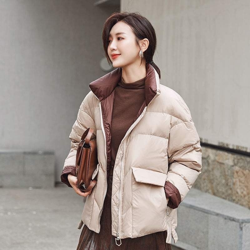 

Women White Duck Down Puffer Jacket Winter Warm Stand Collar Short Parkas Mujer Female Casual Coat Feather 210602, Brown