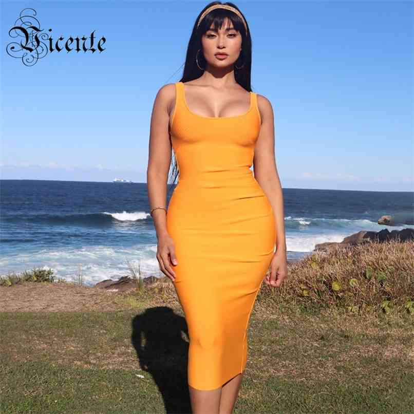 

Trendy Sexy Spaghetti Strap Square Collar Celebrity Party Bandage Knee Length Dress 210520, Orange