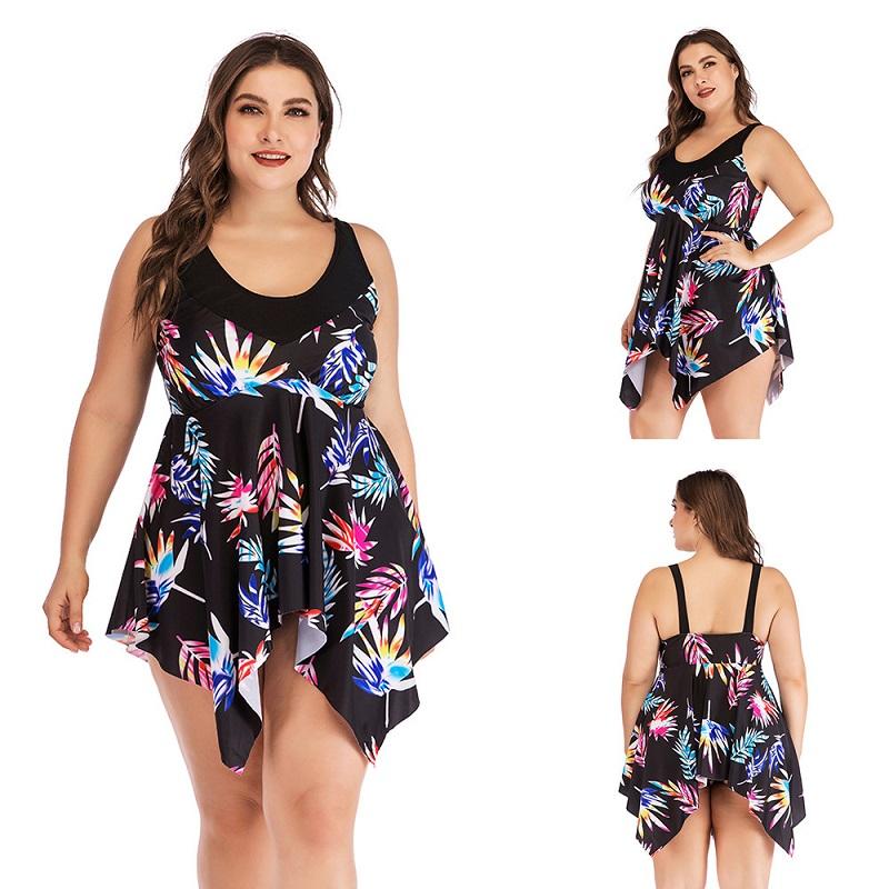 

Women' Swimwear 2021 Swimsuit  M L XL 2XL One Piece Women Halter Backless Print Beachwear Bathing Suit With Skirt, Black
