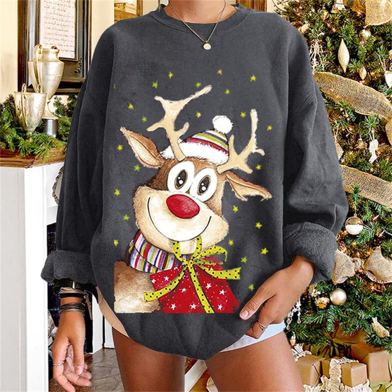 

Women's Hoodies & Sweatshirts Women Sweatshirt Loose Christmas Crewneck Long Sleeve Casual Basic Pullover Top Printed 2021 Autumn Korean, Black