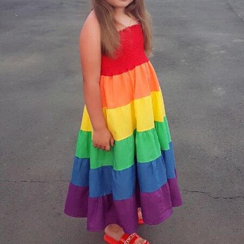 

Girl's Dresses Sundress Sling Long Length Colorful Girls High Waist Loose Dress Kids For Party, Red;yellow
