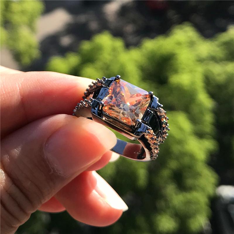 

Wedding Rings Punk Square Zircon Engagement Ring Vintage Female Champagne Crystal Stone Charm 14KT Black Gold For Women