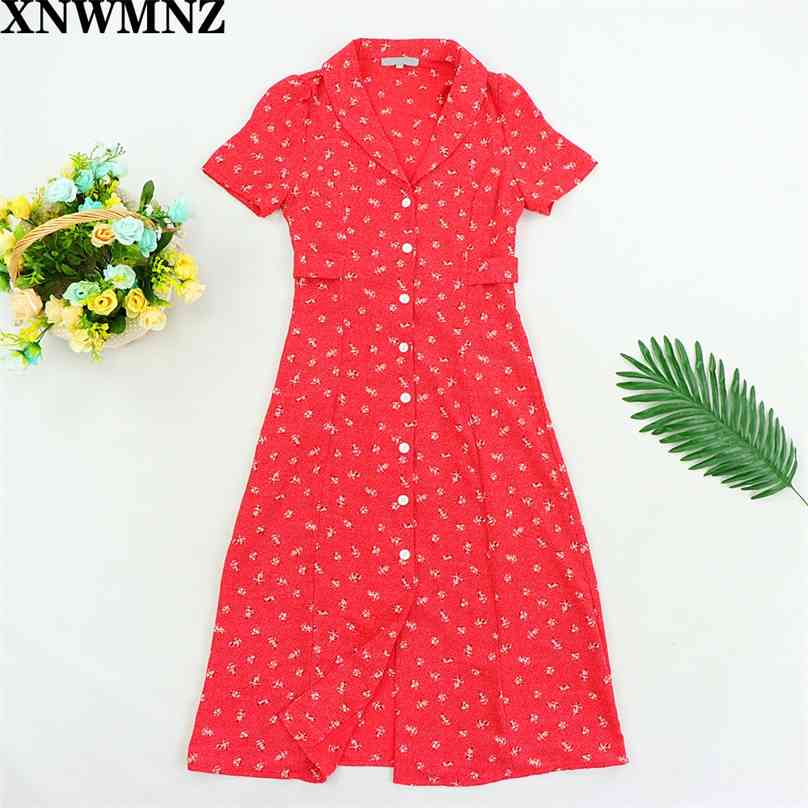 

dress Elegant women midi es France Red Grandma Flower Bouquet vestido Vintage waisted wrap-over cut SHE 210520