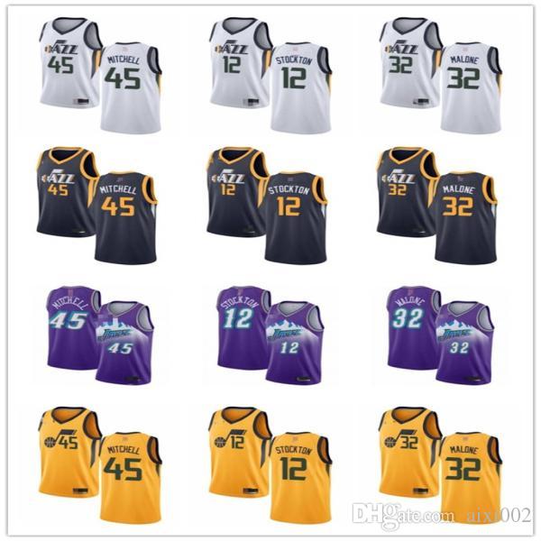 

MensÂ WomensÂ Youth Utah Jazz 45 Donovan Mitchell 32 Karl Malone 12 John Stockton purple custom BasketballÂ Jerseys, Black;red