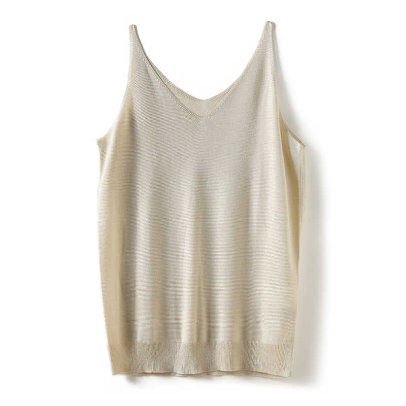 

Tank Top Women Summer Sexy Sleeveless V-Neck Knit Tank Top Tops for Women Bright Silk Knitted Tank Top Camis Pullovers E829 210602, Black