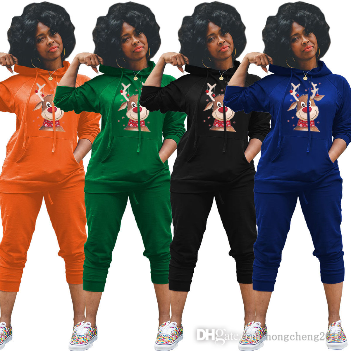 

Christmas Women Two Pieces Jogger Set Fashion Plus Sizes Sweatsuits Put Logo On It Long Sleeve Hoodies With Pocket Sweatpants Outfits, Option for extra fee