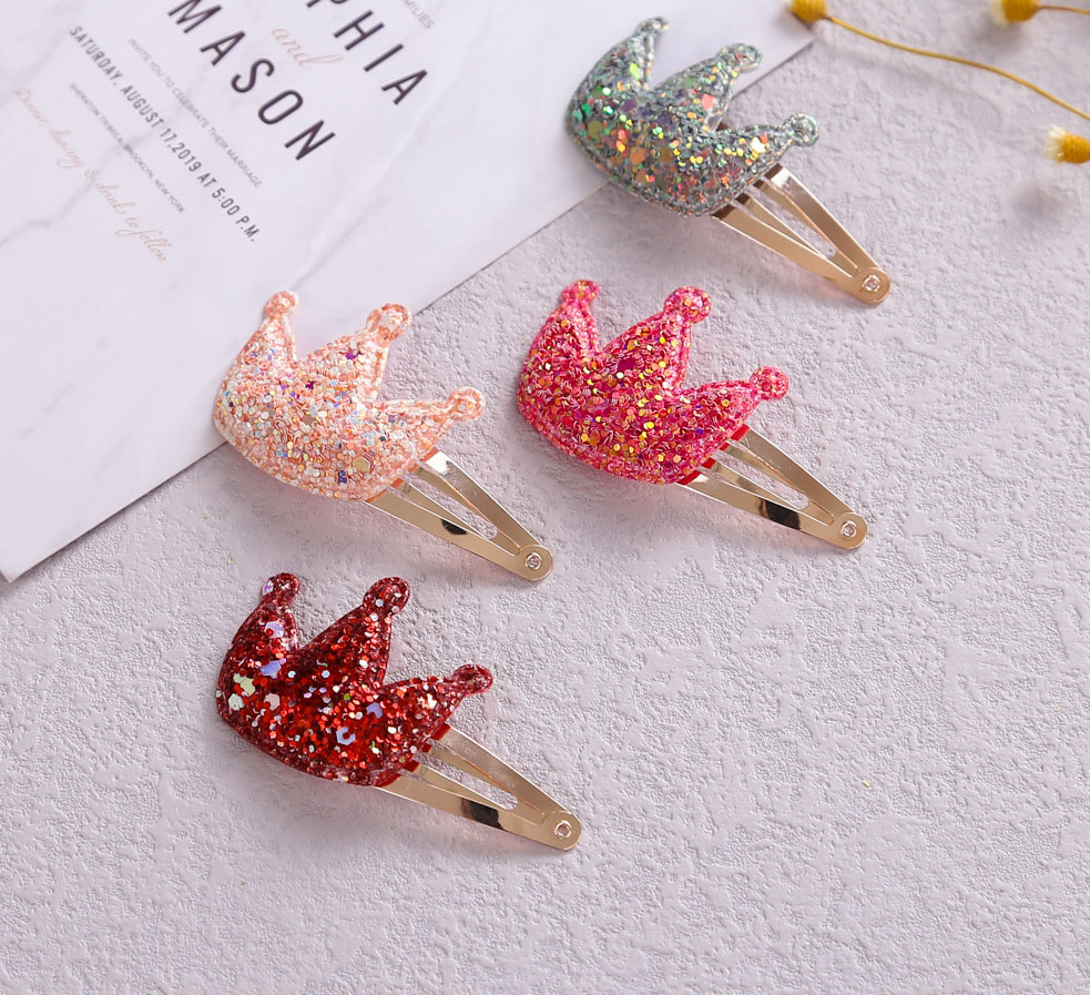 

15778 Europe Sweet Baby Girls Cartoon Crown Hair Clip Kids Sequins BB Barrette Children Accessory, #1