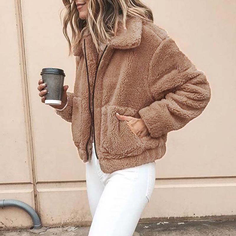 

Women's Fur & Faux Lapel Long Sleeve Zipper Casual Winter Autumn Warm Outerwear Pockets Short Top Plus Size 3X Lamb Jacket Women Coat, Black
