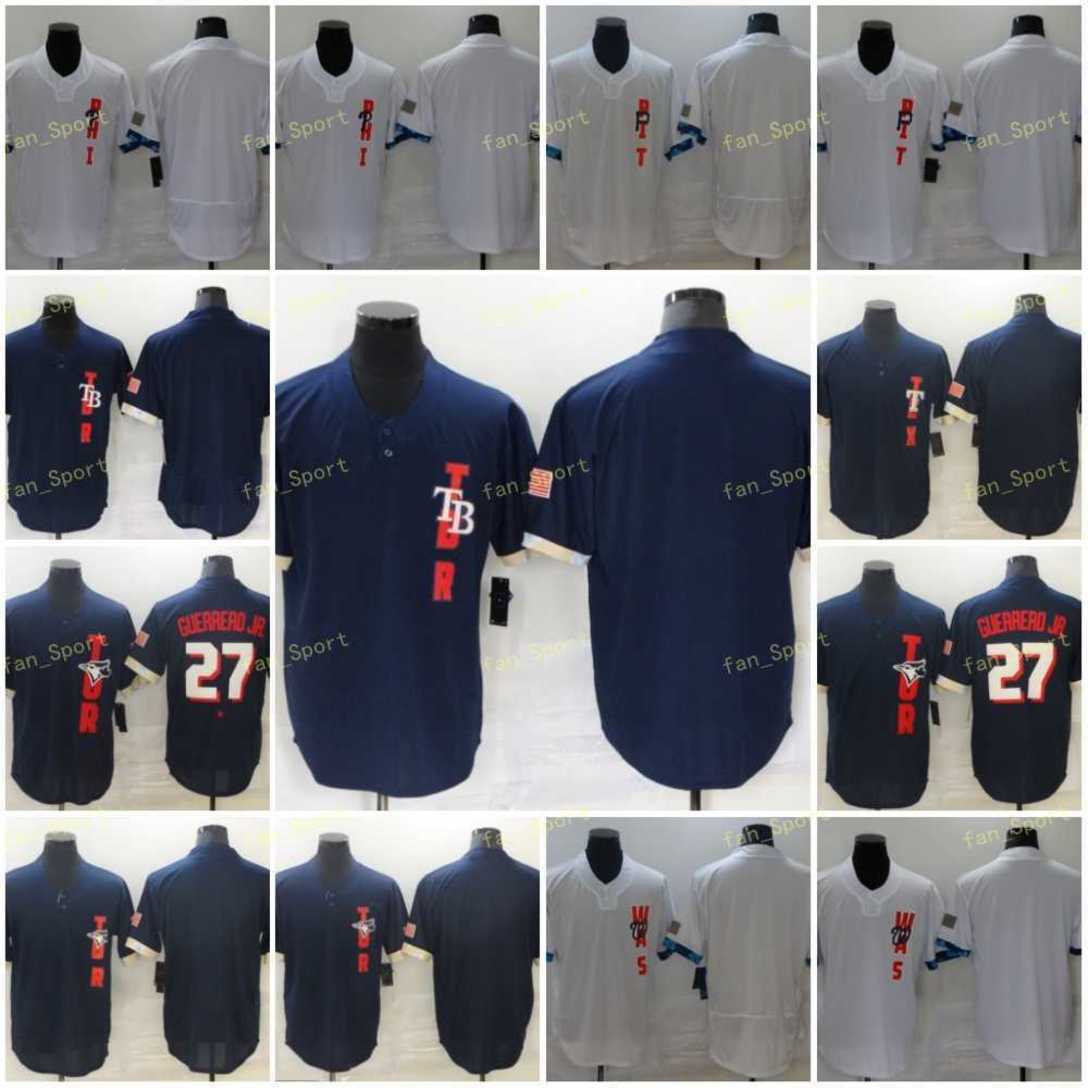 

2021 All Star Baseball Jerseys 27 Vladimir Guerrero Jr Cool Base Flexbase White Blue Stitched, Men