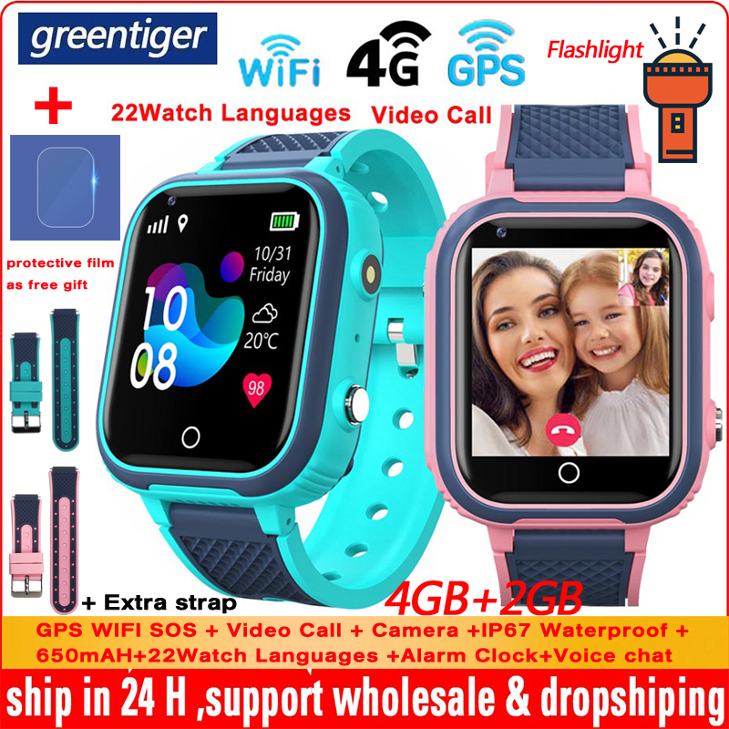 

Greentiger LT21 4G Smart Watch Kids GPS Tracker WIFI SOS Video Call Monitor IP67 Waterproof Camera Child Smartwatch Baby PK Y95g, Blue