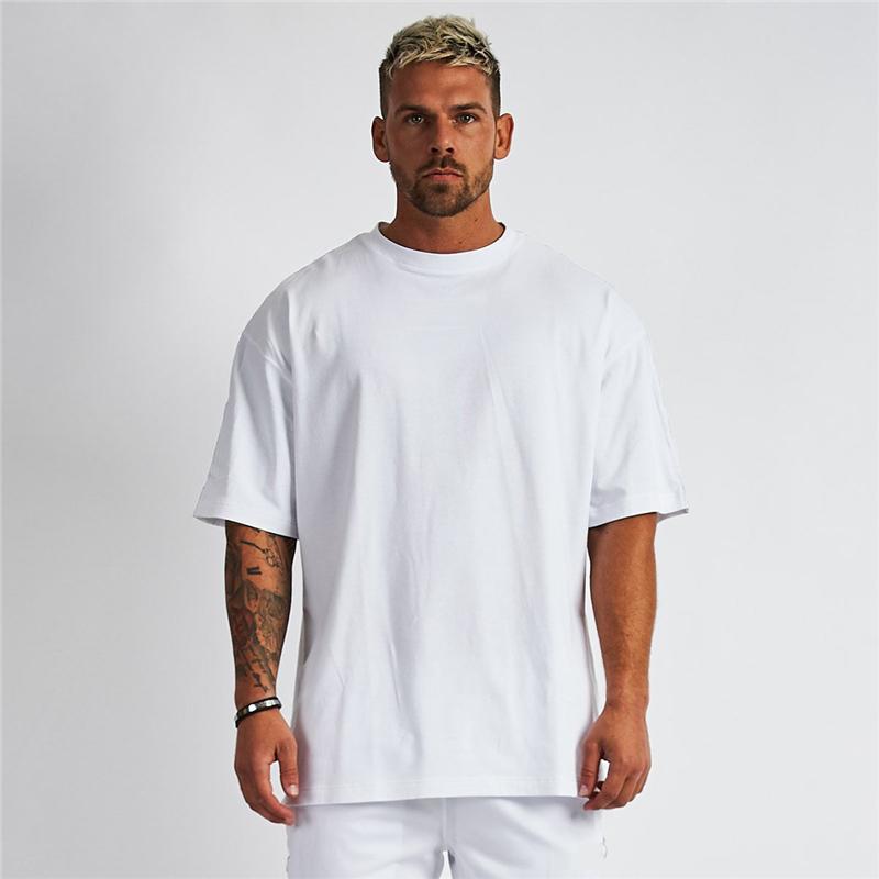 

Running Oversized T Shirt Men Gym Bodybuilding And Fitness Loose Casual Lifestyle Wear T-shirt Male Streetwear Hip-Hop Tshirt Jerseys, White