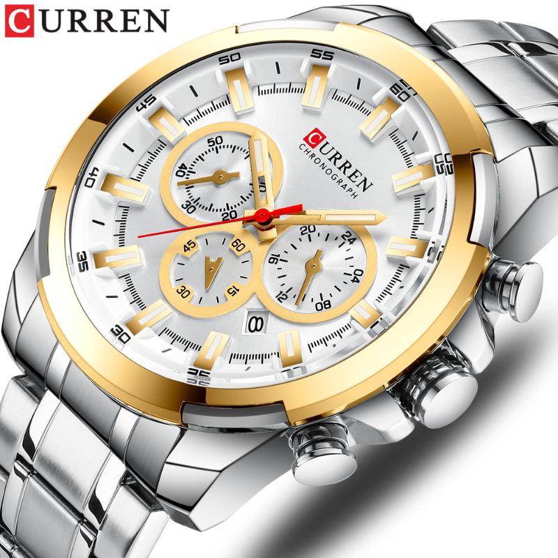 

Wristwatches Luminous Waterproof Casual Sports Watches Men Top Curren Steel Mens Quartz Watch Chronograph Business Male Clock, Slivery;brown