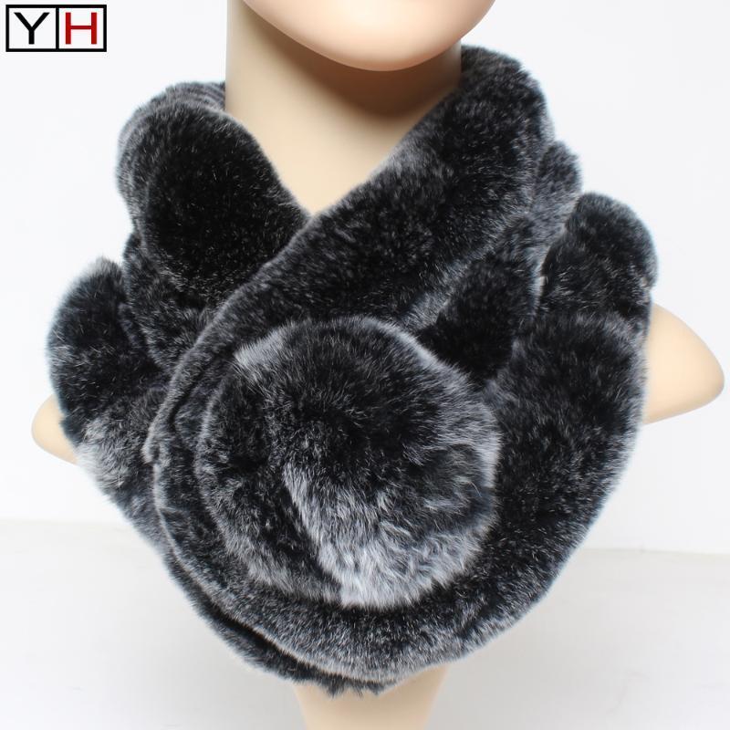 

Scarves Natural Fur Scarfs Lady Warm Genuine Real Rex Scarf Winter Fashion Muffler, Blue;gray