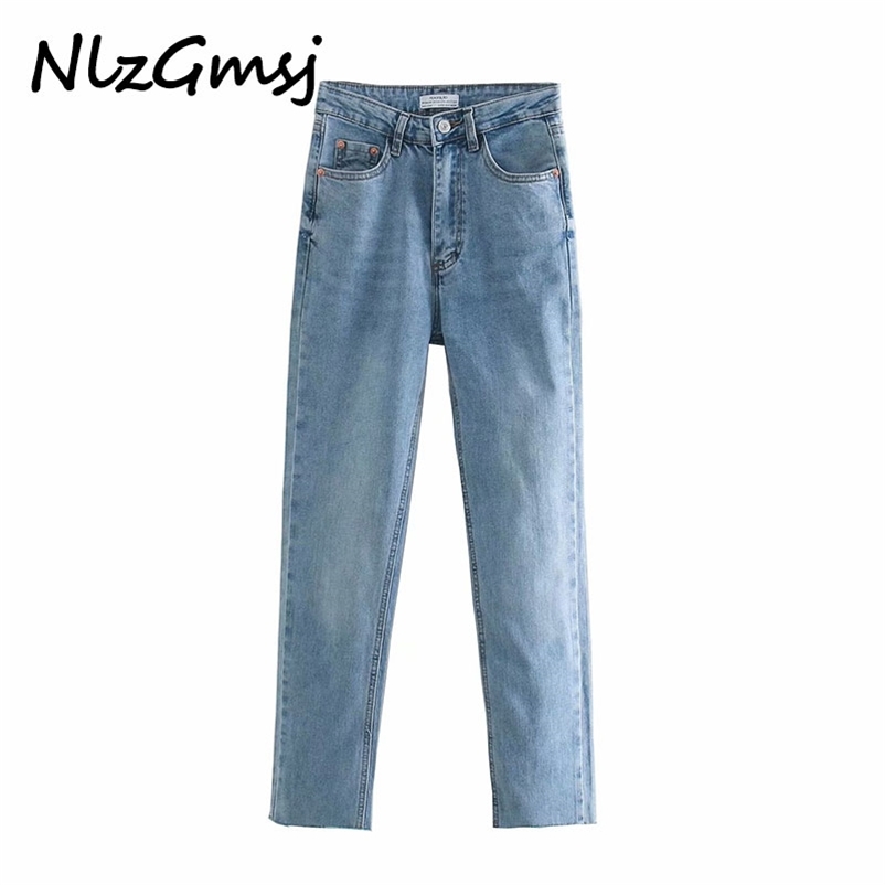 

Jean spring autumn Light blue Skinny jeans cotton Pants High Waist Straight Casual trousers 210628, As picture