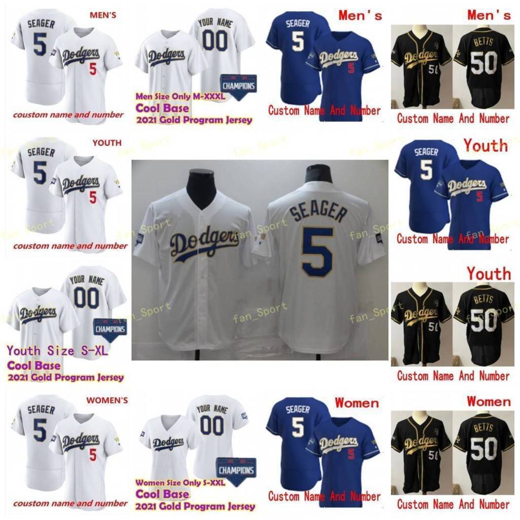 

2021 Gold Program Blue Dodgers Jersey 40 Jimmy Nelson 45 Matt Beaty 46 Corey Knebel 37 Luke Raley 4 Herman Baseball Custom White Black Gold, Blue;black