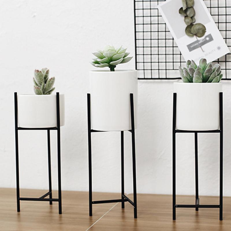 

Vases 1Pc Nordic Wrought Iron Planter Ceramic Flower Pot Landscape Shelf Succulent Plant Vase Home Office Pots Stand Decor