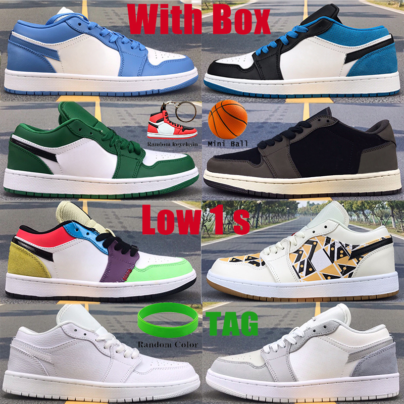 

With Box low 1 1s mens Basketball Shoes UNC OG SP Travis Scotts triple white pine green Paris SE Multi-color men women sneakers, Bubble wrap packaging