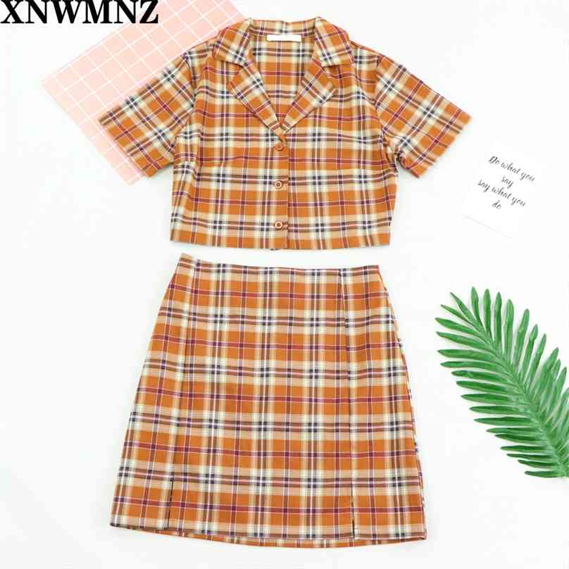 

Summer blouse women vintage crop shirt streetwear plaid ladies tops elegant button up korean top orange 210520