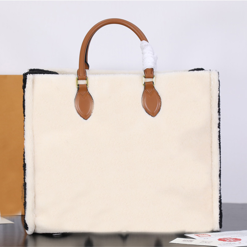 

large classic Onthego handbag tote bag Monogram print Plush Teddy shopping bags winter handbags Letter pattern High quality 41cm