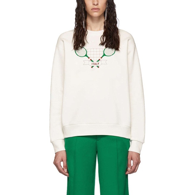 

Autumn European Made in Italy Tennis racket embroidery Fashion Crewneck Luxury Men Women Sweatshirt High Street Pullover Hoodies